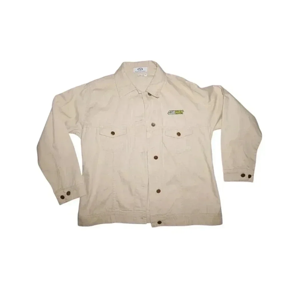 VTG Subway Sandwiches Womens M Restaurant Promo Tan Denim Jean Jacket RARE